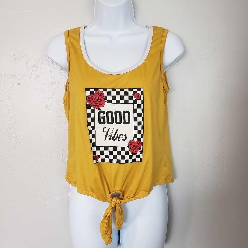 Rue21 Mustard Crop Top Tank Top Good Vibes Small